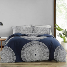 MARIMEKKO Duvet Cover Set Smooth Cotton Percale Bedding with Matching Pillow Case Lightweight Home Decor 3 Piece King Size Focus Navy