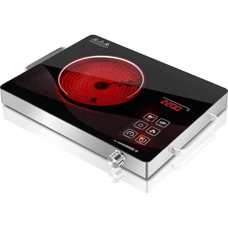 GRACEALL vienguba elektrinė kaitlentė, 2200 W infraraudonųjų spindulių kaitlentė, nešiojama elektrinė kaitlentė virtuvei ir stovyklavietei, reguliuojamos temperatūros kompaktiška kaitlentė