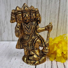 Purpledip hinduistų religinė Viešpaties Hanumano/Bajrangbali statula Panch-mukhi avatare: skulptūra iš kieto žalvario metalo, skirta namų šventyklai, biuro stalui ar parduotuvės pudža lentynai | hinduistų religinė dovana (10377)
