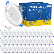 Įleidžiami LED prožektoriai, 230 V, plokšti, LED prožektoriai, 68-80 mm skylės dydis, neutraliai balti lubų prožektoriai, IP44 įleidžiami šviestuvai vonios kambariui, drėgnai patalpai, 5 W, 4000 K Įleidžiami prožektoriai virtuvei