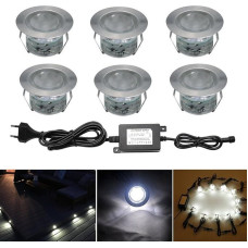 LED įleidžiami grindų prožektoriai 6 vnt. 45 mm skersmens 1 W lauko įleidžiami prožektoriai 12 V IP67 vandeniui atsparus lauko apšvietimas, skirtas virtuvės sodo laiptams, balkonui, kiemui, šaltai baltas
