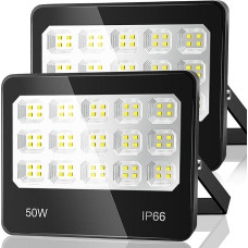 ANNIFUNLY LED lauko prožektorius, 2 vnt., 50 W, 5000 lm, itin ryškus lauko prožektorius, 6500 K šaltai baltos spalvos LED lauko prožektorius, IP66 vandeniui atsparus garažo, sodo, kiemo, dirbtuvių prožektorius