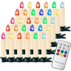 Gotoll 40 LED kalėdinės žvakės RGB spalvingos kalėdinės eglutės žvakės Belaidės žvakės su nuotolinio valdymo laikmačiu Žvakių žibintai IP44 Vandeniui atsparus apšvietimas Mirksintis Kalėdų eglutei Kalėdos
