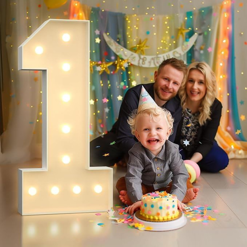 Gigantiški šviečiantys skaičiai Gimtadienis, vestuvių metinės, 1-asis gimtadienis, Šviečiantys skaičiai LED, Vestuvių dekoracijos, Gimtadienio sužadėtuvių dekoracijos, skaičius 1