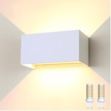 ENCOFT LED Wall Light Indoor/Outdoor 24 W White with Replaceable G9 LED Lamp, IP65 Waterproof Outdoor Wall Light, 3000 K Warm White Outdoor Lamp, Up Down Wall Lights Light Beam Adjustable for Balcony