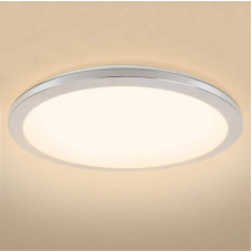 PADMA Ceiling Light LED Warm White Bathroom Ceiling Light Modern Silver Round Flat 18 W 3000 K Waterproof IP44 Chrome for Living Room Bedroom Kitchen Hallway Office Bathroom