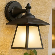 CGC Lighting Outdoor Wall Light Aluminium Traditional Lantern LED IP44 E27 (Black Opal)