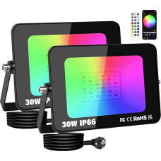 RIGIDON 2 x RGB prožektorius 30 W, išmanusis LED prožektorius, lauko prožektorius, spalvą keičiantis prožektorius, programėlės valdymas, reguliuojamas atmosferos apšvietimas, atsparus vandeniui, skirtas dekoratyviniams medžiams, kraštovaizdžiui, sodui