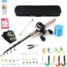 SADPRKR Angelrute-Kombinationsset aus Kohlefaser, Holzgriff, Teleskop-Angelrute, Wurfköder, Angelrolle, Kombination, Reise-Angelgerät (1,8 m2,1 m, 2,4 m, 2,7 m)