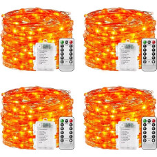 plainshe Battery String Lights, 4 Pack Orange 10M 100 LED Copper Wire 8 Modes Remote Control Timer Waterproof String Lights Battery Operated Christmas Decoration for Indoor Outdoor
