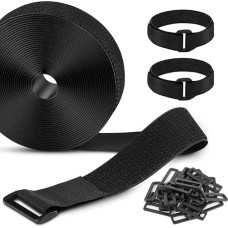 DAJING 3,8 cm x 5 verstellbare Kabelbänder mit 20 Schnallen, vielseitiger Klettverschluss, der nach Bedarf zugeschnitten werden kann, geeignet für den Heim- und Bürogebrauch, schwarz