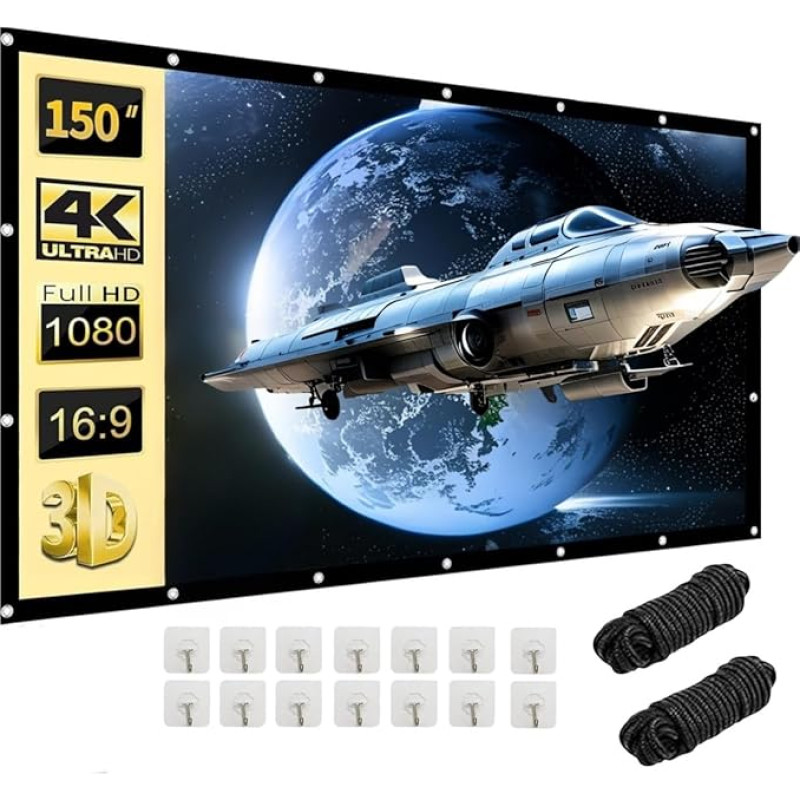 150 colių drobės projektorius | 16:9 HD sulankstomas projektoriaus ekranas lauke | storesni, šviesos nepraleidžiantys projektoriaus ekranai | nesiraukšlėjantys ir lengvai nešiojami - ypač tinka lauke, stovyklavietėje, namuose