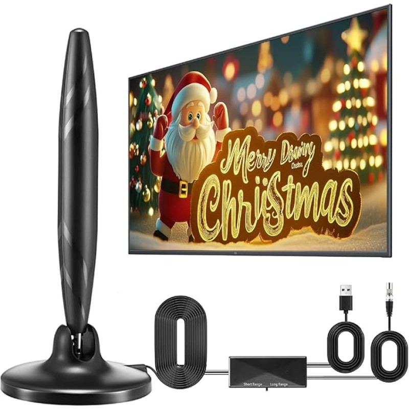 BIHPJD DVB-T/DVBT2 antena, HDTV TV antena su stiprintuvu, patalpų antena televizoriams su stipriu magnetiniu pagrindu, 420 km atstumu ir 360° priėmimo kampu, tinka 4K 1080p ir visiems televizoriams