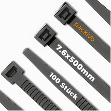 Kabelių raiščiai, juodi, 500 mm x 7,6 mm, 100 vnt., kabelių raiščiai, 40 kg, atsparūs tempimo jėgai, itin tvirti kabelių raiščiai, atsparūs karščiui, skirti kabelių tvarkymui, sodininkystei, dirbtuvėms, automobilių dirbtuvėms