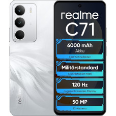 realme C71 4G Smartphone, 6.67 Inch 120 Hz Display, 6000 mAh Battery, 8+256 GB Internal Memory, 50 MP Camera, Octa-core T7250 Chipset, White Swan, Without Adapter
