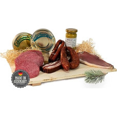 Black Forest Butcher Shop Gift Basket - in Linen Bag - 8-Piece Gift Basket with Delicious & Savoury Sausage Specialities such as Ham, Country Hunter, Cherry Water Salami, Ham Sausage