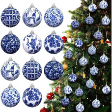 Chinoiserie rutuliniai papuošalai, kalėdiniai baubliai, kalėdinės eglutės baubliai, kalėdinės eglutės pakabinami papuošalai, Chinoiserie audiniu aptrauktos kalėdinės dekoracijos Kalėdų šventei (retro stilius, 2