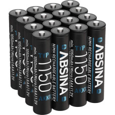 ABSINA AAA Battery 1150 NiMH Pack of 16 - AAA Micro Battery with 1.2 V & Min. 1050 mAh - AAA Batteries Rechargeable for Devices with High Power Consumption - AAA Rechargeable Batteries Ideal for DECT