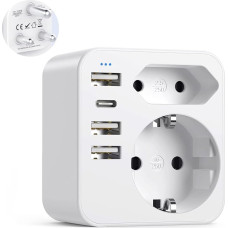 South Africa 6-in-1 Travel Adapter Namibia Travel Plug Socket Adapter Type M with 3USBA 1USB C, Germany Plug Travel Plug for South Africa, Amibia, Botswana Power Adapter