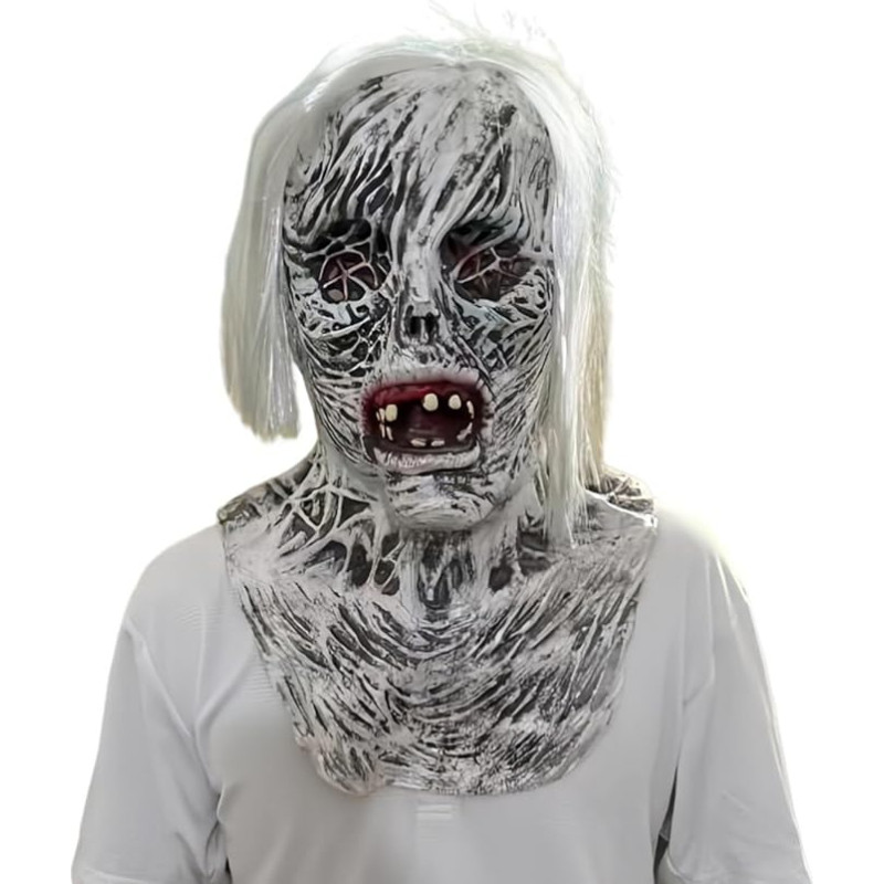 HSMHLYYB Helovino baisioji latekso kaukė, baisioji Helovino kaukė su plaukais, moteriška vaiduoklio kaukė, baisiosios latekso kaukės, siaubo realistinės kaukės kostiumui, Cosplay, vakarėlio dekoracijos