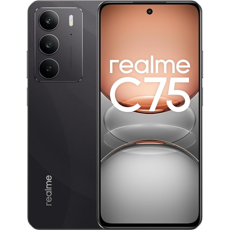 realme 12 x Išmanusis telefonas 5G 6+128GB Dimensity 6100+ Procesorius 50MP AI kamera Ekranas Akių apsaugos režimas 120Hz 5000mAh baterija Dual SIM Juoda (be adapterio)