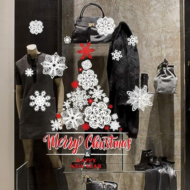 UVNT0002 Window Sticker Christmas Merry Christmas Happy New Year 90 x 35 cm Happy Holidays Happy New Year Shop Window Transparent Removable Repositionable