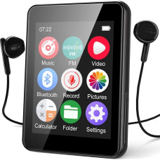 64GB MP3 Player with Bluetooth 5.3, 2.4 Inch Touch Screen, Portable Music Player with Speaker, FM Radio, Voice Recorder, E-Book Reader, Expandable up to 256GB (Including Headphones)