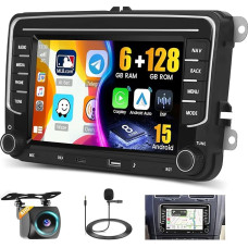 8 Core 6G + 128G DSP Hikity Android 15 Car Radio for VW Golf 5 6 Passat Tiguan Polo Caddy Seat, 7 Inch Touchscreen Car Radio with Wireless CarPlay Android Car GPS WiFi RDS/FM BT 59UI Type CSWC Mic Cam