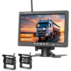 Inefala Digital Wireless Reversing Camera Set, 7 Inch IPS Monitor and 2 Wireless Reversing Cameras, Wireless Reversing Camera with IP67 Waterproof, Night Vision for Truck, Bus, Van, SUV (DC 12-24V)
