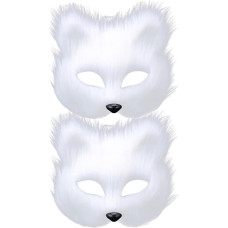 SAFIGLE Pack of 2 Fox Mask Plush Half Mask White - Carnival, Cosplay, Costume Accessory for Masquerade and Party White Fox Black Mask Furry Mask