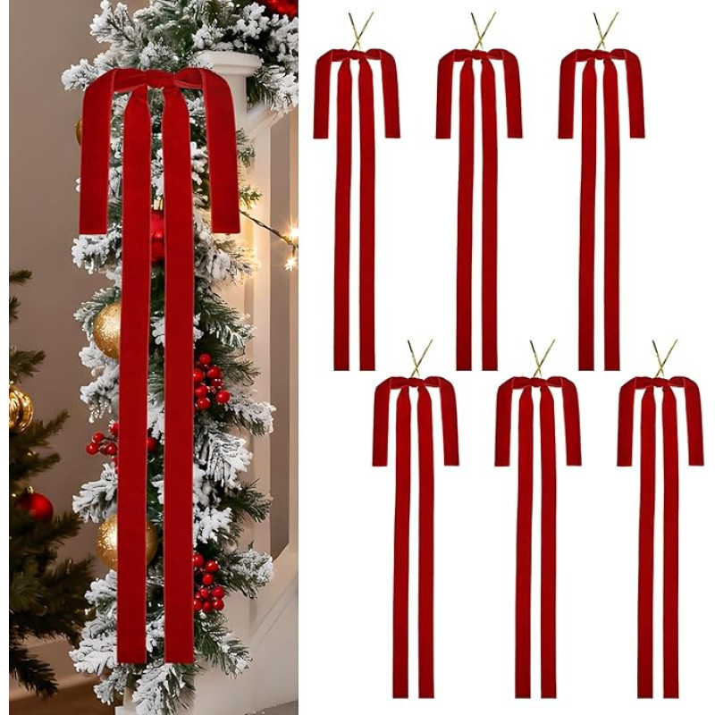 ZOCOYUU Kalėdų aksomo girliandos ornamentai Kalėdų eglutė 23,6 x 15,7 colių dideli kalėdiniai vainikai lankai, skirti Kalėdų eglučių puošybai Šalies durų girliandų puošybai (6 vnt., raudona)