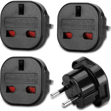 Welsberg 4X UK to EU Adapter Travel Adapter UK to DE Travel Plug UK to DE Power Adapter UK 3-Pin to Euro 2-Pin Type E, Black