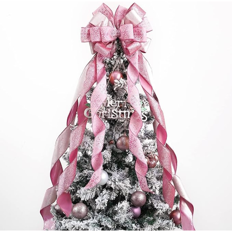 MEEDEE Rožinis Kalėdų eglutės viršūnė Rožinis blizgutis Kalėdų lankai 12 colių pločio aksominiai Kalėdų lankai Rožiniai Kalėdų lankai Rožiniai lankai Kalėdų eglutei Aksominiai lankai Kalėdų eglutei (1