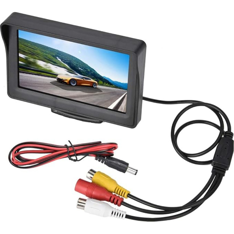 Automobilio galinio vaizdo kamera, 4,3 colio spalvoto LCD ekrano monitorius su besisukančia konstrukcija, skirtas automobilio galinio vaizdo kamerai, 2 kanalų AV vaizdo sąsaja