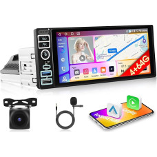 Android 15 Single DIN Car Stereo 6.9 Inch HD IPS Screen Built-in GPS Navigation Bluetooth USB Player Supports Wireless Mirroring CarPlay Reversing Camer