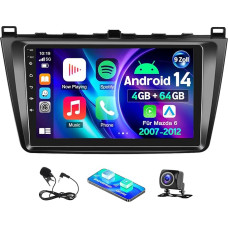 Android 14 Car Stereo Radio 4G + 64G Double DIN for Mazda 6 2007-2012, Carplay Android Car 9 Inch Capacitive Screen with Bluetooth Navigation WiFi FM RDS Rear View Camera Steering Wheel Control + Mic