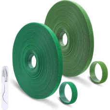 FIHODONE 2 x 20 m medžio kaklaraiščiai 10 mm savaime lipnūs su mažomis žirklėmis Nailono juostos daugkartinio naudojimo žalieji kabeliniai kaklaraiščiai Medžio kaklaraiščiai sodo kabelių organizacijai (žalias, žolės žalias)