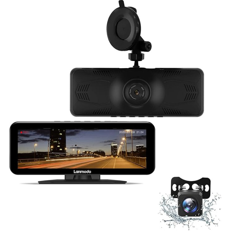 LANMODO prietaisų kameros automobiliams priekyje ir gale su laidų rinkiniu (naktinio matymo kamera priekyje ir gale)