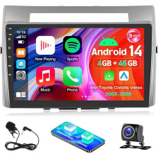 4+64G Android 14 automobilinis radijas Toyota Corolla Verso 2003-2009, 9 colių 2DIN Carplay Android automobilis su Bluetooth GPS navigacija WiFi Split Screen FM/RDS Mirror Link atbulinės eigos kamera SWC DAB+ mikrofonas