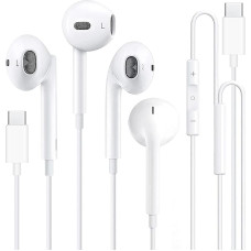 USB C Wired Earphones for iPhone 16/16e/15 Pro Max In-Ear Headphones HiFi Stereo USB C with Mic and Volume Control for iPad, Galaxy S24/S23 Ultra Note, Google Pixel 2 Pack
