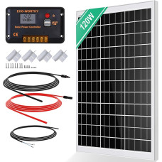 ECO-WORTHY 120 W Solar Panel Kit: 120 W 12 V Monocrystalline Solar Panel + 30 A Solar Charge Controller + 5 m Solar Cable + Z Mounting Clips for Motorhome, Caravan, Household and Off-Grid System
