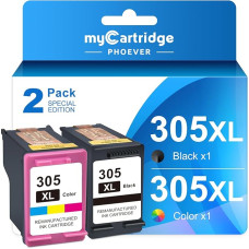 MYCARTRIDGE Phoever 305 XL kasetės suderinamos su HP 305 spausdintuvo kasetėmis, skirtomis HP DeskJet 4120e 2700 2720 2710 DeskJet Plus 4120 Envy 6000 6010 6020e 6420e Pro 6430 6432 spausdintuvui (2 vnt.)