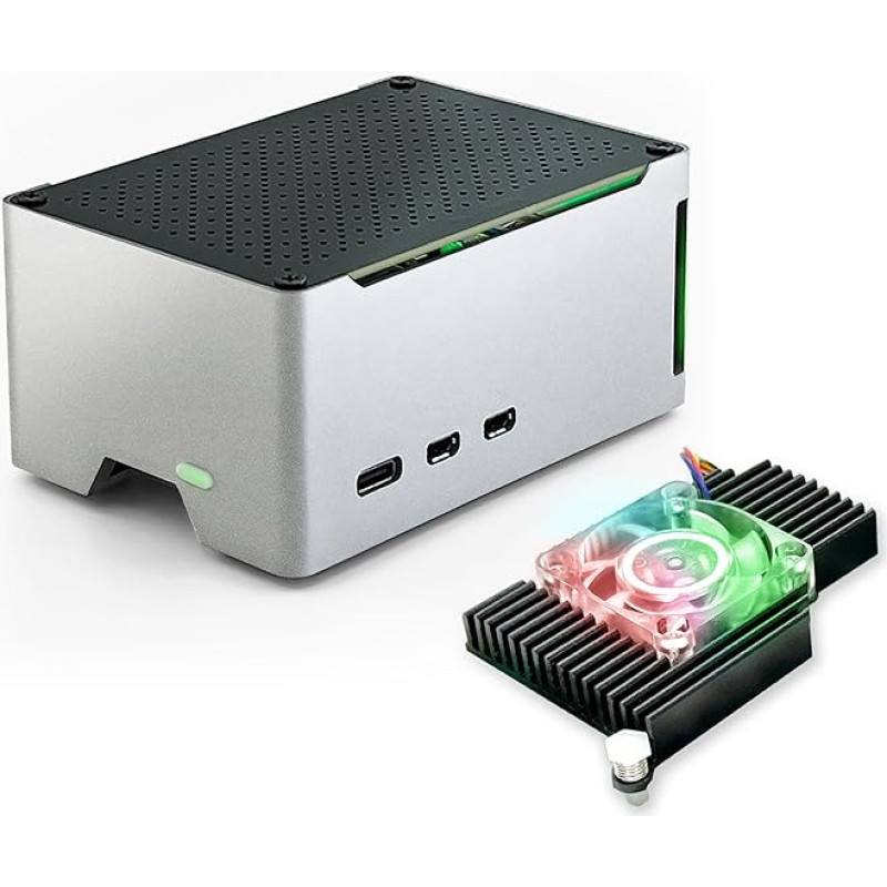 ElectroCookie Raspberry Pi 5 Case, Compact Aluminium Case with Active Fan (Silver)