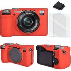 A7CM2 Camera Accessory Kit Compatible with Sony Alpha 7C II Silicone Case Red LCD Screen Protector 2 Packs 1 Hot Shoe Cover