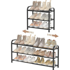 ENJOYBASICS išskleidžiama batų lentyna, 3 lygiai, reguliuojama metalinė batų saugykla, nuo 45 iki 83 cm, juoda batų lentyna, taupanti vietą prieškambaryje, koridoriuje