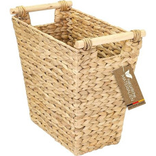 HMF biuro šiukšliadėžė popieriui, medinėmis rankenomis, pinta iš vandens hiacinto, trapecijos formos, 36 x 19 x 33 cm