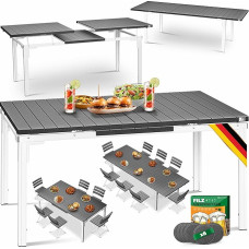 KESSER® išskleidžiamas sodo stalas 180/240 x 90 cm Išskleidžiamas iki 8 žmonių Išskleidžiamas stalas su milteliniu būdu dengtu plieniniu rėmu ir HDPE stalviršiu, atsparus atmosferos poveikiui ir UV spinduliams Į komplektą įeina 6 veltinio padėkliukai