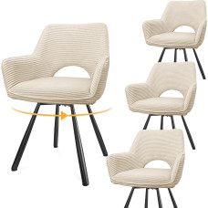 WAFTING Set of 4 Swivel Dining Room Chairs, Armrest Chairs with Metal Legs, Suitable as Dining Room Chairs, Velvet Chair, Kitchen Chairs, Living Room Chair, Upholstered Chair with Velvety Feel, Beige