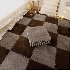 KJoBDwz Schaumstoff Plüsch Bodenmatte Ineinandergreifende Schaumstoff-Plüschmatten, Rutschfester Puzzlematten-Teppich, quadratische rutschfeste ineinandergreifende Bodenmatten Klettermatte(Dark Coffe