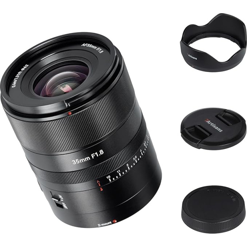 7artisans Automatinio fokusavimo objektyvas 35 mm F1.8 Full Frame, didelė F1.8 diafragma, automatinis / rankinis valdymas, suderinamas su Nikon Z-Mount serijos veidrodiniais fotoaparatais Z9, Z8, Z7, Z72, Z6, Z62, Z63, Zf, Z5, Z5II